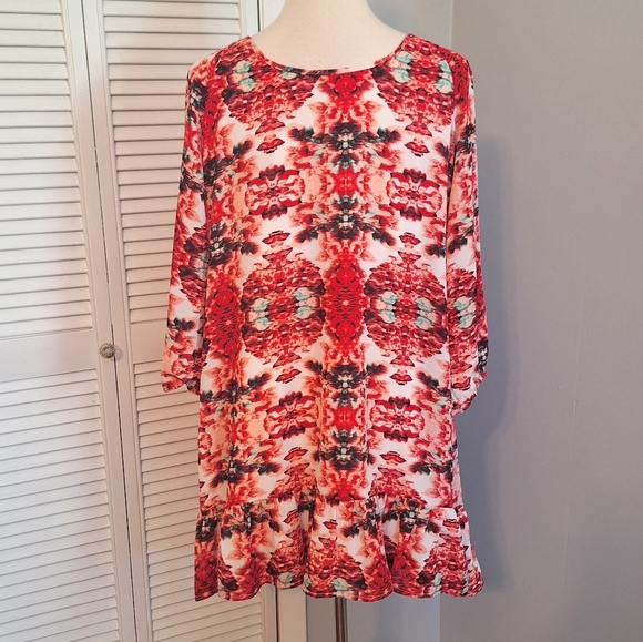 Takara Multicolor Boho Ruffle Dress Sz Large - Picture 2 of 5